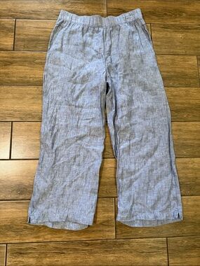 Cynthia Rowley Cropped Pants Women’s M Blue Flowy Coastal Wide Leg 100% Linen
